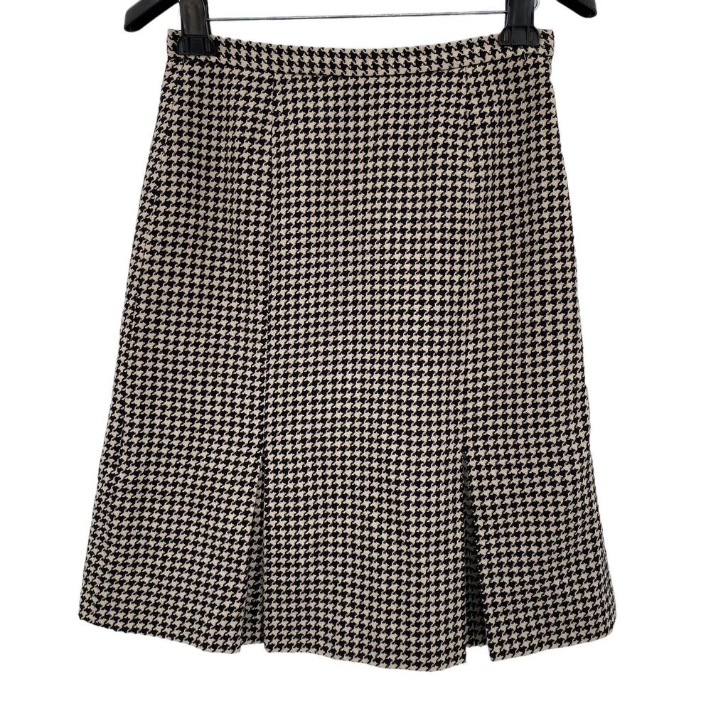 Vtg. Eddie Bauer Skirt 10 A Line Wool Houndstooth Pleat Dark Academia Schoolgirl